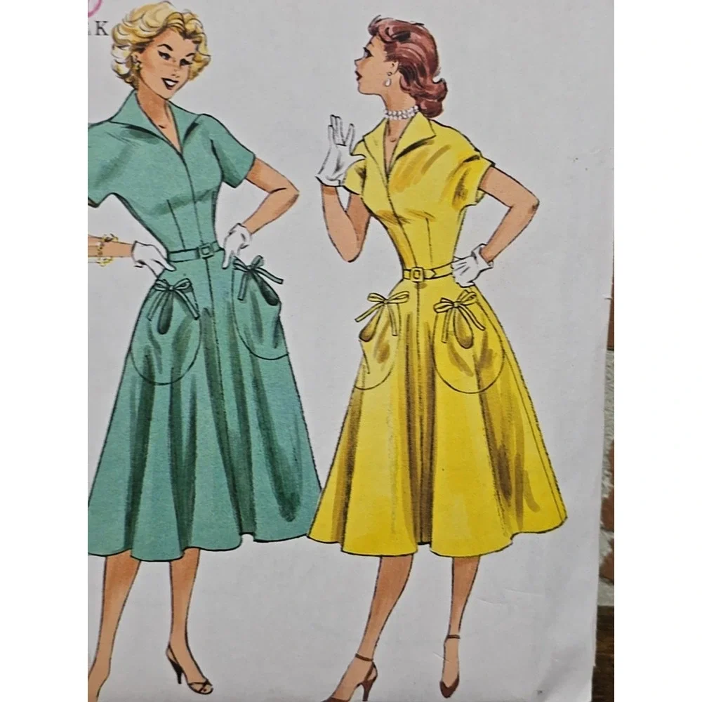 Butterick B6055 Retro 1950 Flared Dress Tie Pockets Sewing Pattern sz 14-22 Belt